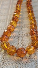 Faceted Amber Vintage Choker Necklace Fancy Clasp with UV Test See Pics
