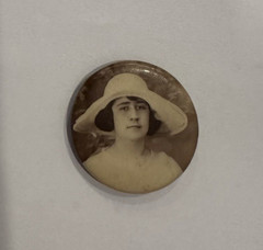 Antique 1″ Celluloid Portrait Pin Back Button Woman Portrait C -Clasp c 1920