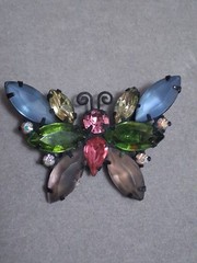 Vintage Juliana butterfly brooch multi color & shape prong set stones