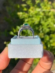 2CT Emerald Cut Real Emerald Art Deco Vintage Halo Wedding Ring 14K Gold Over