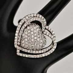 Original Vintage Sterling Siilver Zirconia Moissanite Gemstone Pave Heart Ring