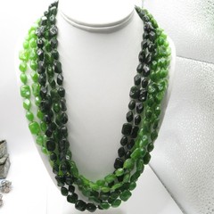 Three Shade Multi-strand Beaded Necklace Greens Black Hong Kong Vintage