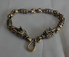 Vintage Style Brass Pure Copper Cool Dragon Head Statue Men Bracelet