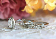 Oval Cut Lab Created Diamond Engagement Bridal 14Ct White Gold Finish Ring Set