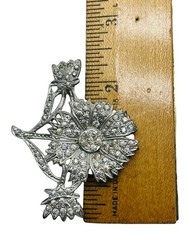 Vintage 1940s Old Hollywood Glam Pot Metal Flower Brooch