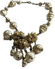 VTG 20s Choker Necklace 15″ Length, Beads, Pearls, Chain, Ornate Pendant