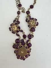 Beautiful Vintage Statement Necklace Purple Stone Flowers B5