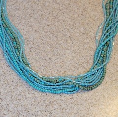 Southwestern 10 Strand Green Blue Seed Bead Beaded 46in Necklace Vintage