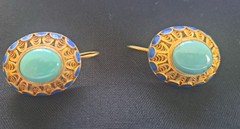 Vintage Gold Gilt Sterling Silver Turquoise Blue Enamel Dangle Earrings Jewelry