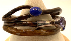 Unique Vintage OSCAR’S STERLING 950 Amethyst Lapis Lazuli Leather Cuff Bracelet