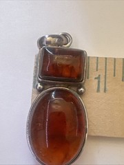 Vintage Sterling Silver 925 Big Cognac Amber Pendant 12.96g