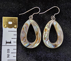 Vtg Lot Iridescent Abalone Shell Pendant & 2 Pierced Earrings Boho Beach Coastal