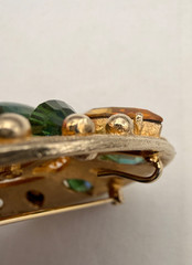 Vintage Accessocraft Brooch Pendant Green Gold Rhinestone Gold Tone Sunburst