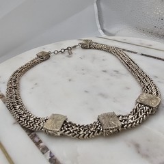 Vintage Napier Necklace Silver Tone Woven Chain Statement Textured Links Signed