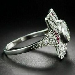 Art Deco Antique 2.30 Ct Diamond & Ruby Vintage Wedding Ring 925 Sterling Silver