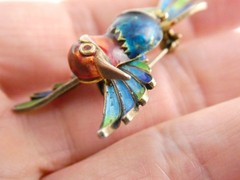 Italian Alioto Adriana Gilt 800 Silver Enameled Hummingbird Pin Brooch 5g 45mm