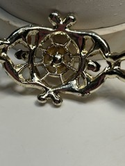Vintage Aurora Borealis Pink Rhinestone Bracelet Gold Tone Ornate Open Work MCM