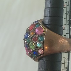 Vintage Multicolor Rhinestone Dome Statement Ring Gold Tone Size 6