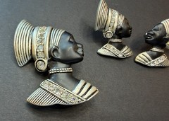 Vintage Egyptian Revival Nubian Queen Brooch & Earrings Set Askew London Style