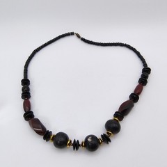 Vintage Mid-Century Modern Necklace Black Red Bead Maximalist Boho 25″