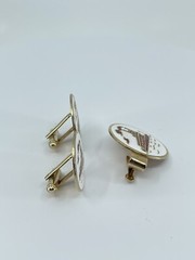 Mr Tara River boat cufflinks and tie clip set red gold white enamel 1″