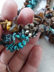 Vtg 80s EsMor Signed Multi-Strand Turquoise/Tiger’s Eye Boho Statement Necklace