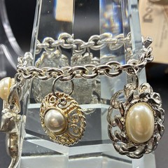 Vintage Pearly & Silver Trinkets On White-Hot Summer Silver Bracelet + Kitty CAT