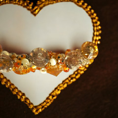 Bracelet, Stretch Clear Faceted Orange White Cats Eye Beads (F110)
