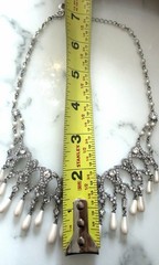 Vintage Ornate Carol Lee Rhinestone Faux Pearl Drop Choker Necklace Deco Gala