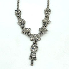 Vintage Y Drop Necklace Blue Clear Glass Rhinestones Wedding Prom 17 Inches