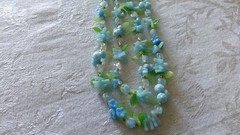 HONG KONG Vintage Pastel Blues Greens Floral Two Strand Lucite Necklace 1960s