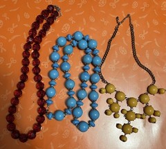 Vintage Lot Of 3 Colorful acrylic resin Lucite Necklace Red 22”Blue 28”yellow18”