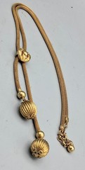 Vintage Coro Craft Gold Tone Mesh Chain Ribed Bead Lariat Style Necklace MCM EUC