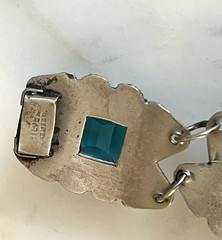 Antique Vintage Mexico Silver Blue Glass Bracelet 7 Inches Ring 5.5 Handmade