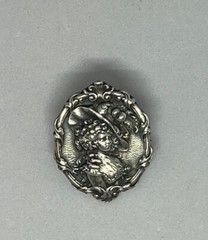 Art Nouveau Silver Plated Pewter Lady In The Hat Brooch Pin