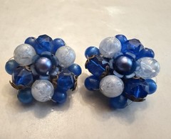 Vintage Faux Pearl Starburst Clip On Earrings Gold Tone Snowflake Mid Century