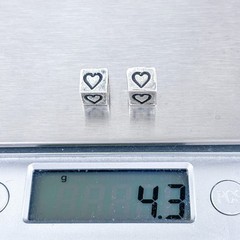 Vintage Sterling Silver 925 Heart Cube Spacer Charm Beads Pair