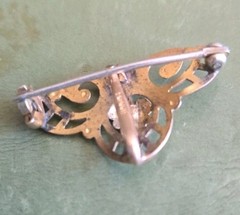 ANTIQUE Simmons Rose, White and Green Gold Tone WATCH PIN Brooch