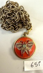 John Wind Maximal Art Butterfly Necklace Gold Tone Red Resin Pendant Signed
