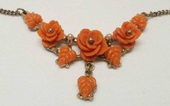 Vintage Thermoset Necklace 16″ & Screw Back Earrings