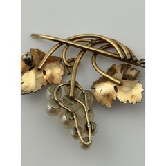 Vintage Krementz Pearl Grapes Leaf Brooch Gold Tone