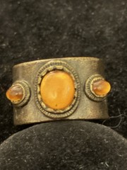 Vintage N A Signed Brass & Orange Cabochon Stones Ring Size 9