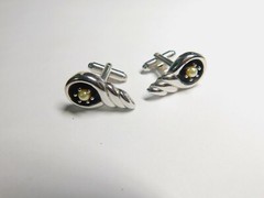 Off White Faux Pearl Black Enamel Silver Tone Shell Men’s Cufflinks Vintage