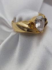 Vintage 18k Gold Over Sterling HAN 2ct Pear Chervon 5.6Gr Sz 6.75 Ring Band