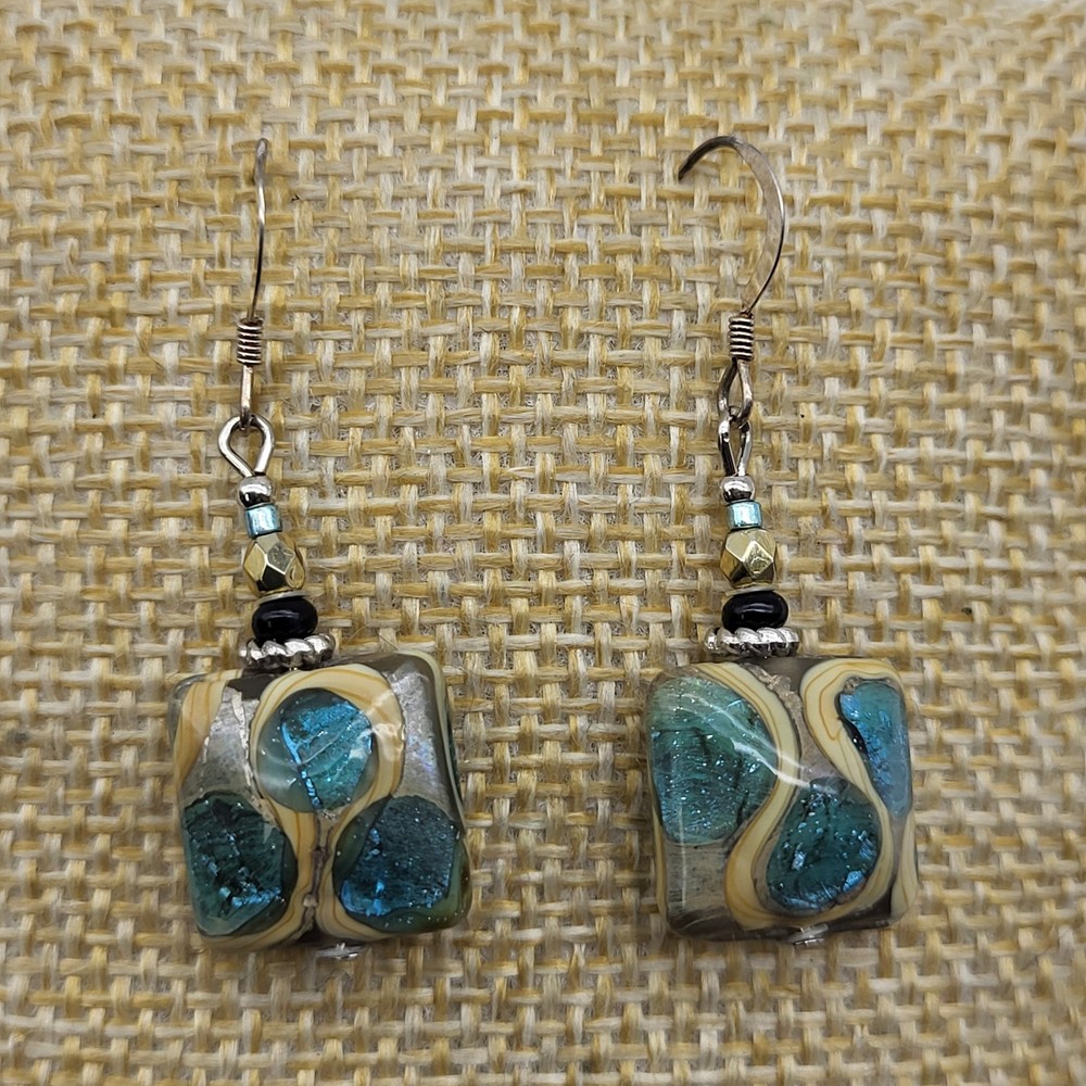 Fabulous Artisan Art Glass bead earrings pierced dangle