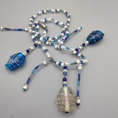 Tropical Fish Art Glass Necklace Artisan Made Bead 19″ Vintage MermaidCore Beach