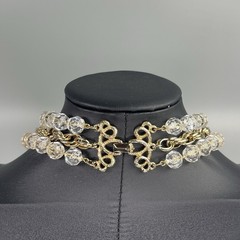 Sarah Coventry “Golden Ice” 3 Strand Clear Bead Gold Tone Necklace Signed 21”