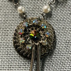 VINTAGE silver tone CRYSTAL AB rhinestone DROP NECKLACE chain SPARKLY Faux pearl