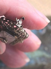 Antique 10K White gold White Sapphire Brooch Ornate Filigree Throat Brooch 1.4″