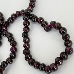 Vintage Round Garnet Bead Strand Necklace Sterling Silver Dark Red Burgundy